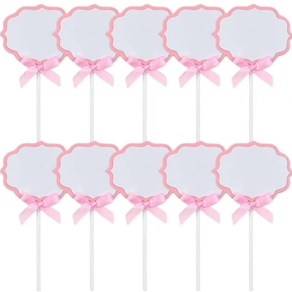 💞 New Pack of 10 Pink & White Buffet Food Label Cupcake Toppers